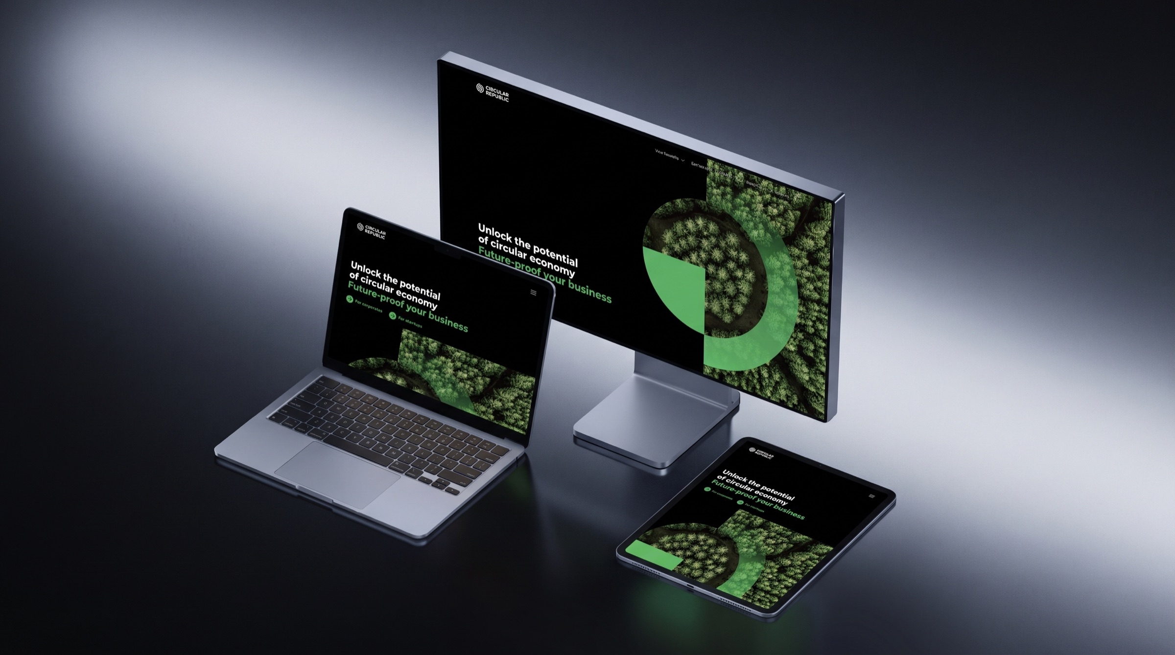 Website von Circular Republic auf Monitor, Laptop und Tablet
